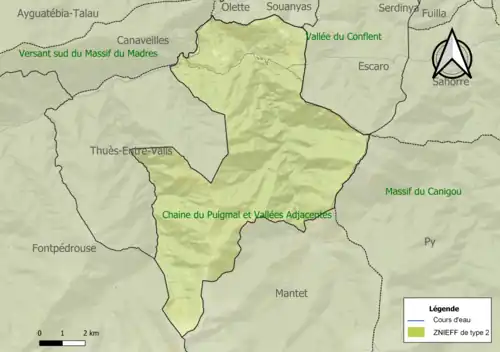 Carte des ZNIEFF de type 2 sur la commune.