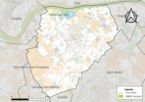 Carte de la ZNIEFF de type 2 sur la commune.