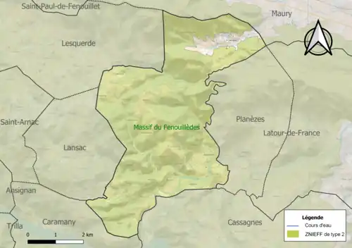Carte de la ZNIEFF de type 2 sur la commune.