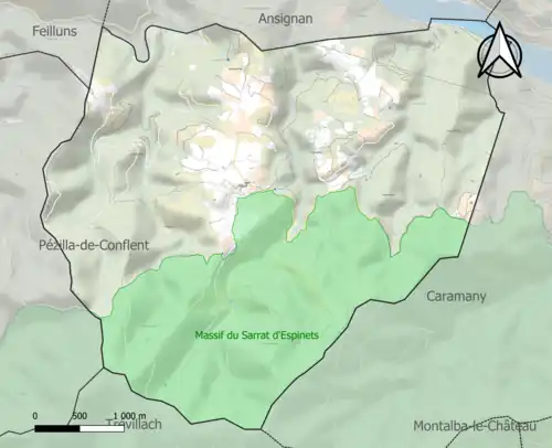 Carte de la ZNIEFF de type 1 sur la commune.