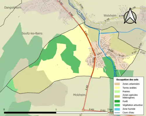 Carte en couleurs présentant l'occupation des sols.