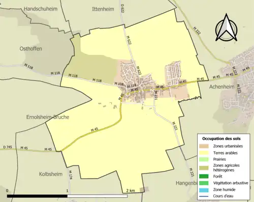 Carte en couleurs présentant l'occupation des sols.
