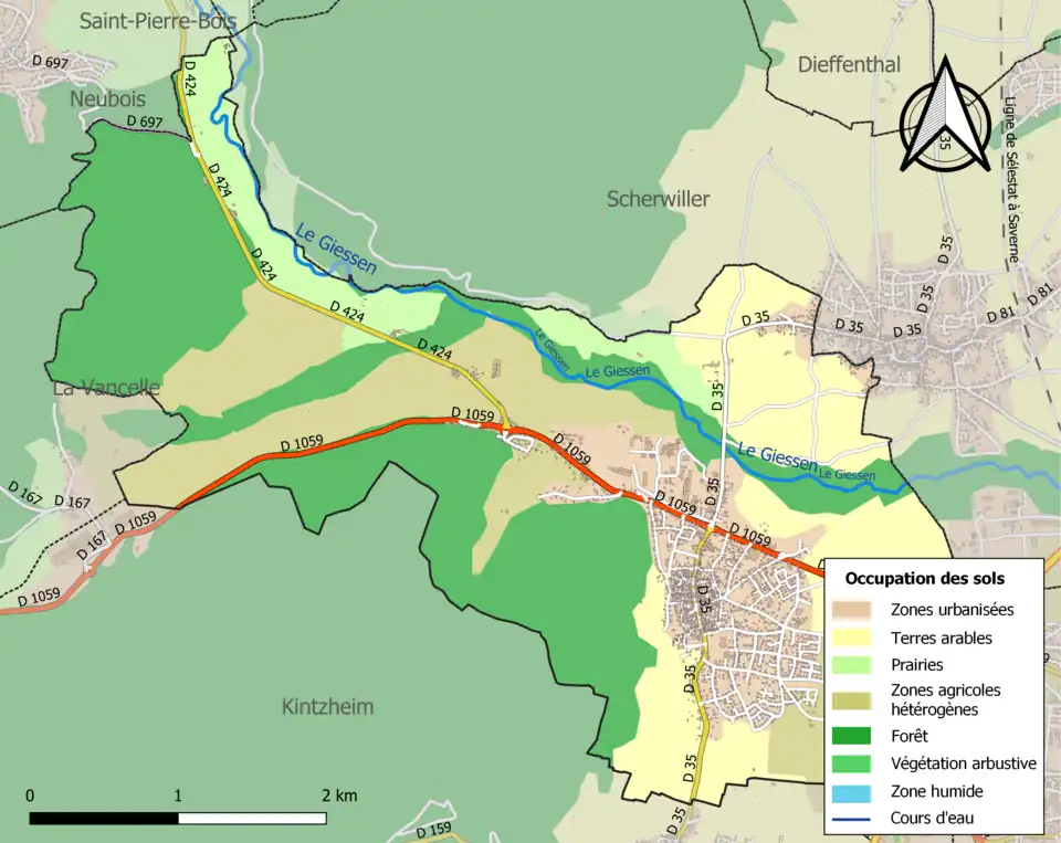 Carte en couleurs présentant l'occupation des sols.