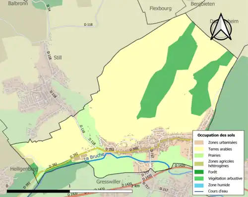 Carte en couleurs présentant l'occupation des sols.