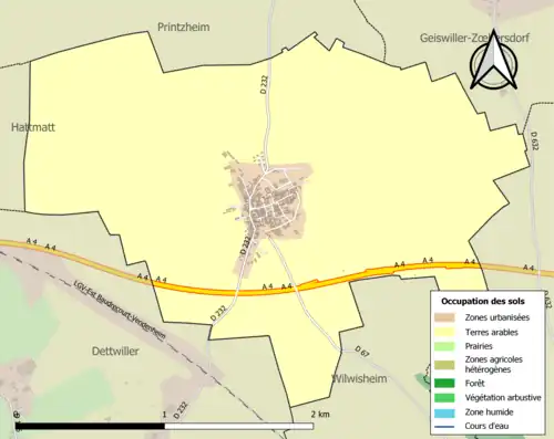Carte en couleurs présentant l'occupation des sols.
