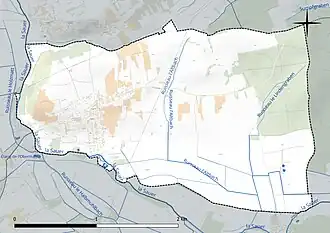 Carte en couleur présentant le réseau hydrographique de la commune