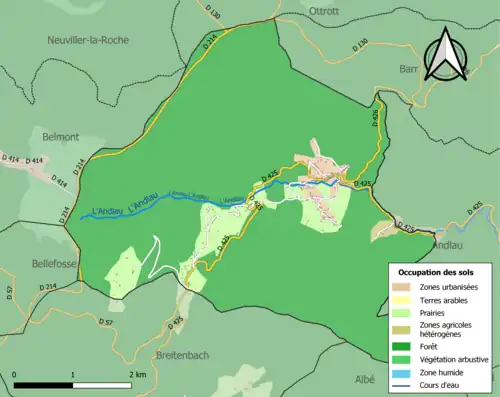 Carte en couleurs présentant l'occupation des sols.