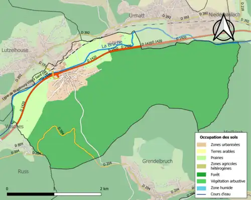 Carte en couleurs présentant l'occupation des sols.