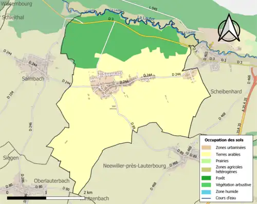 Carte en couleurs présentant l'occupation des sols.