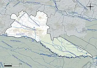 Carte en couleur présentant le réseau hydrographique de la commune