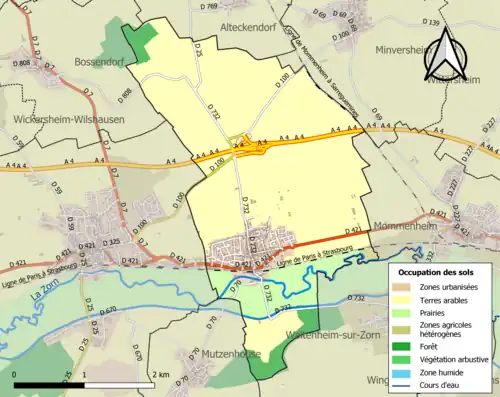 Carte en couleurs présentant l'occupation des sols.