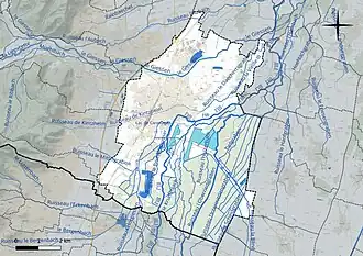 Carte en couleur présentant le réseau hydrographique de la commune