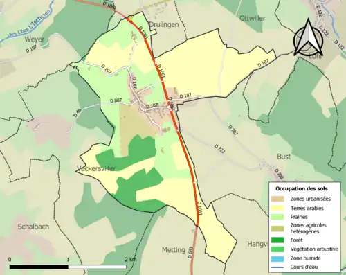 Carte en couleurs présentant l'occupation des sols.