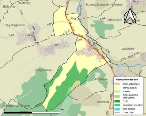 Carte en couleurs présentant l'occupation des sols.