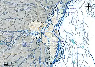 Carte en couleur présentant le réseau hydrographique de la commune