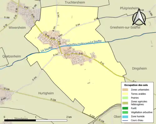 Carte en couleurs présentant l'occupation des sols.