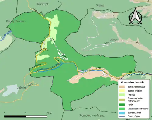Carte en couleurs présentant l'occupation des sols.