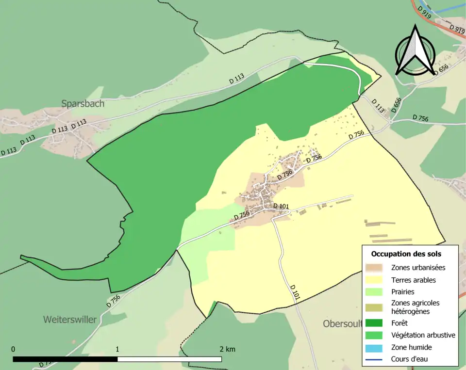 Carte en couleurs présentant l'occupation des sols.