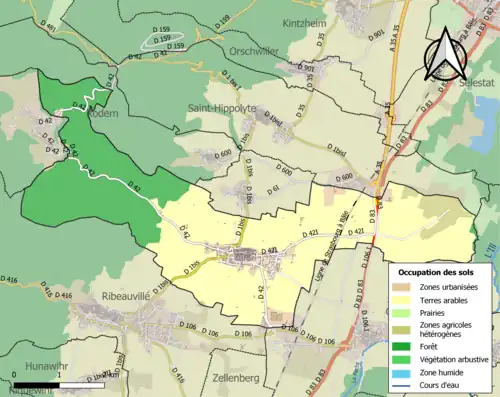 Carte en couleurs présentant l'occupation des sols.