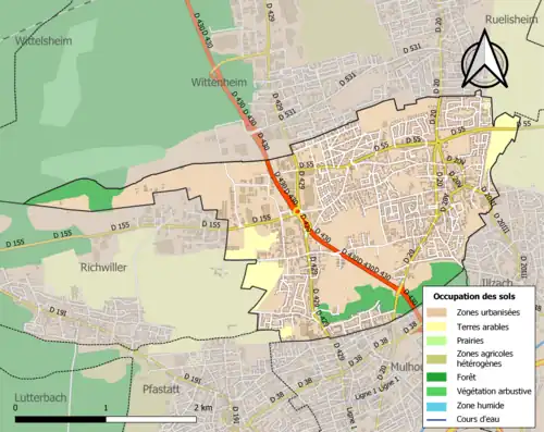 Carte en couleurs présentant l'occupation des sols.