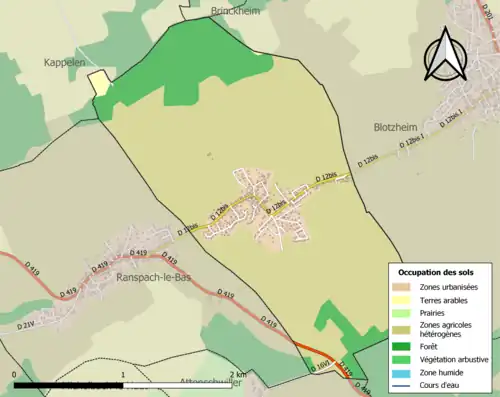 Carte en couleurs présentant l'occupation des sols.