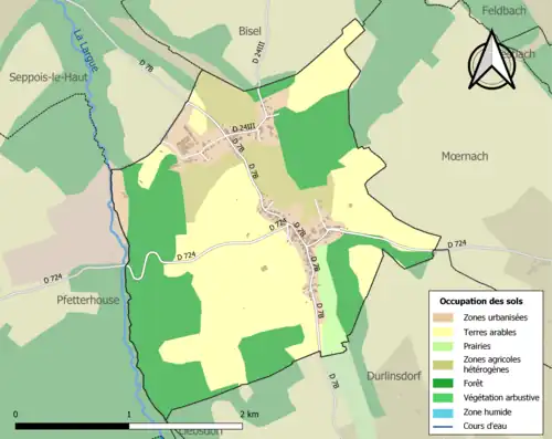 Carte en couleurs présentant l'occupation des sols.