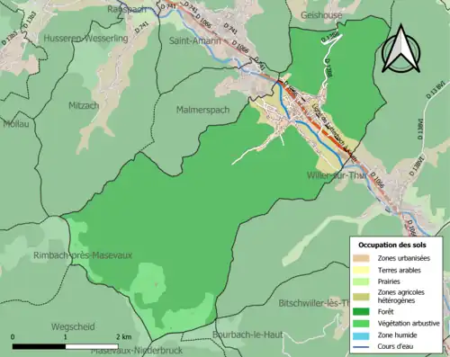 Carte en couleurs présentant l'occupation des sols.