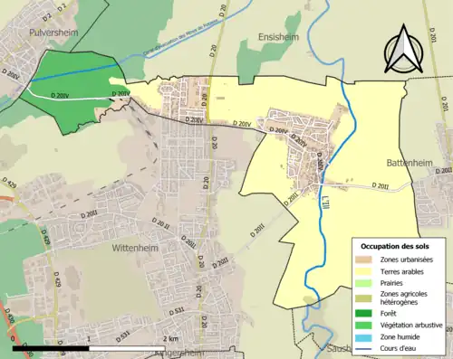 Carte en couleurs présentant l'occupation des sols.