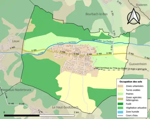 Carte en couleurs présentant l'occupation des sols.