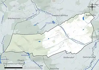 Carte en couleur présentant le réseau hydrographique de la commune
