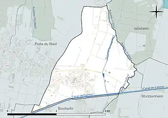 Carte en couleur présentant le réseau hydrographique de la commune