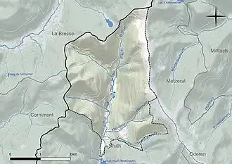 Carte en couleur présentant le réseau hydrographique de la commune