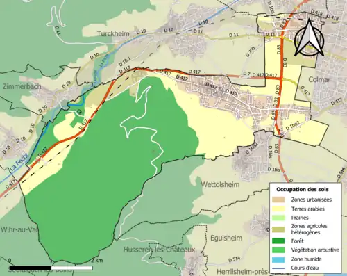 Carte en couleurs présentant l'occupation des sols.