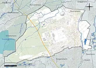 Carte en couleur présentant le réseau hydrographique de la commune