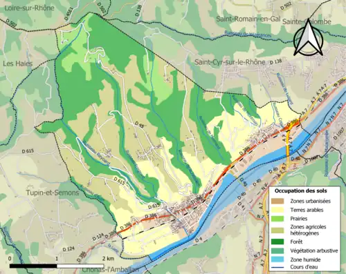 Carte en couleurs présentant l'occupation des sols.