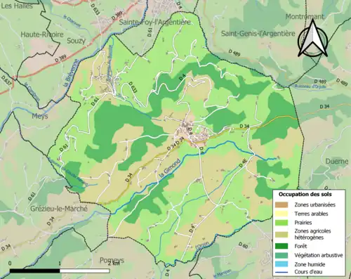 Carte en couleurs présentant l'occupation des sols.