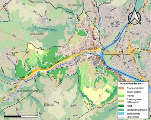 Carte en couleurs présentant l'occupation des sols.