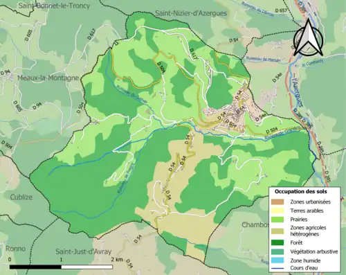 Carte en couleurs présentant l'occupation des sols.