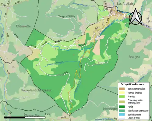Carte en couleurs présentant l'occupation des sols.