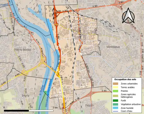 Carte en couleurs présentant l'occupation des sols.
