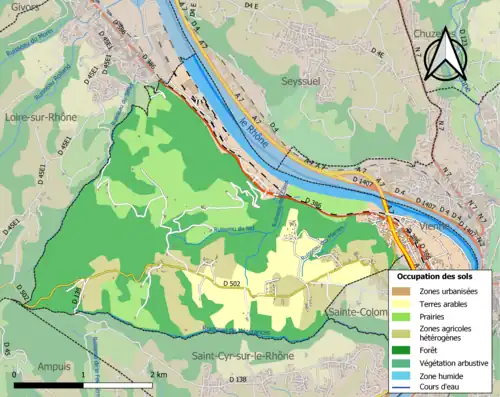 Carte en couleurs présentant l'occupation des sols.