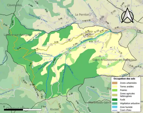 Carte en couleurs présentant l'occupation des sols.