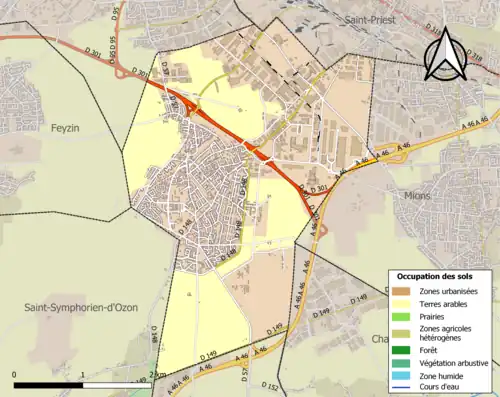 Carte en couleurs présentant l'occupation des sols.