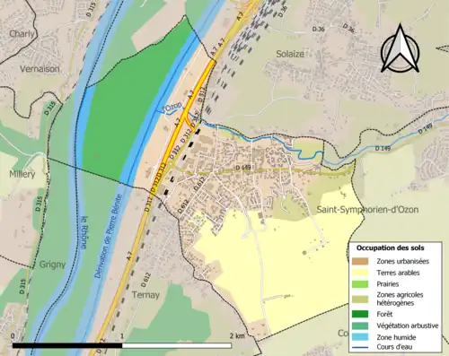 Carte en couleurs présentant l'occupation des sols.