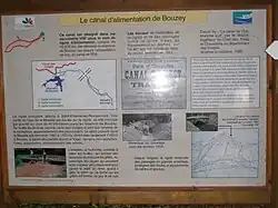 Moraine de Noirgueux.Panneau signalétique sur le sentier pédagogique.