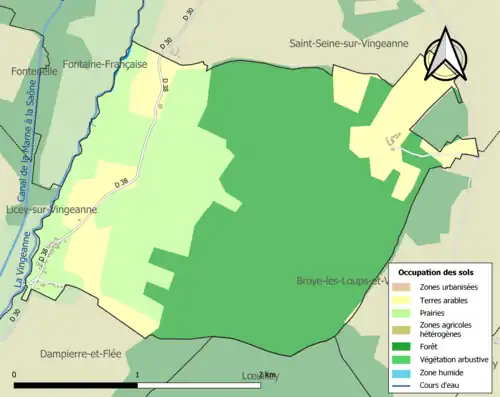 Carte en couleurs présentant l'occupation des sols.