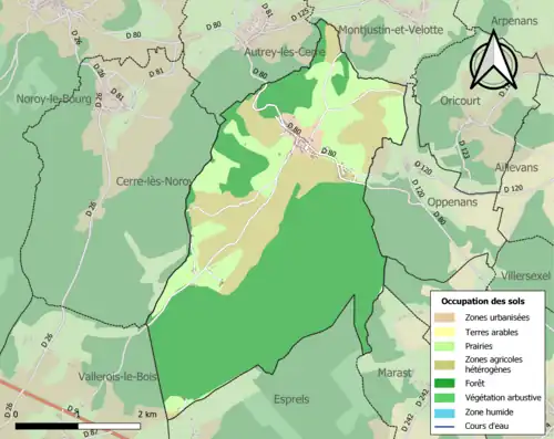 Carte en couleurs présentant l'occupation des sols.