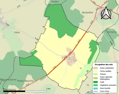 Carte en couleurs présentant l'occupation des sols.