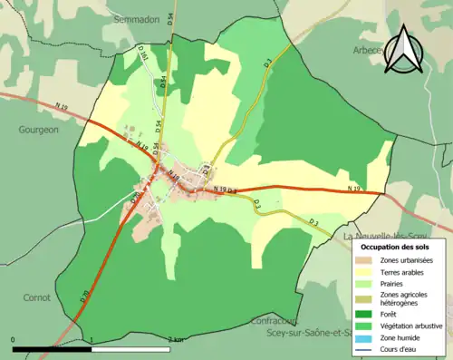 Carte en couleurs présentant l'occupation des sols.
