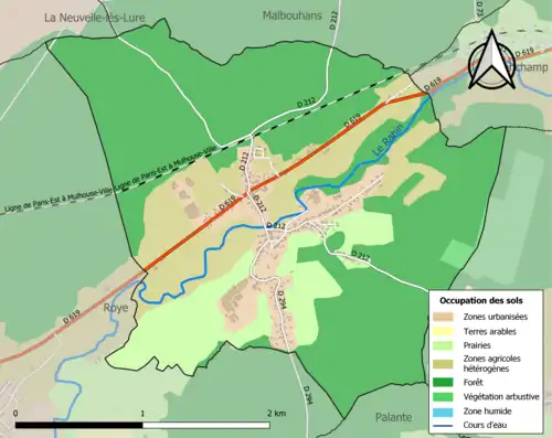 Carte en couleurs présentant l'occupation des sols.